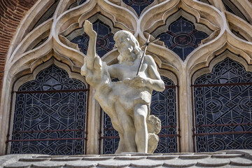 Roman Catholic Perpignan Cathedral of Saint John the Baptist (Basilique-Cathedrale de Saint-Jean-Baptiste, from 1324), built in Catalan Gothic style. Perpignan, Pyrenees-Orientale, France.