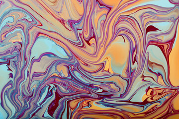 Multicolored marble background in muted colors.Mixed nail polishes,make up concept.Beautiful stains of liquid nail laquers.Fluid art,pour painting technique.Can be used as backdrop for chat.