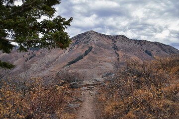Provo Peak mountain views looking up to the top from Rock Canyon by Slide Canyon, Slate Canyon, Wasatch Front Rocky Mountain Range, Utah. United States. 