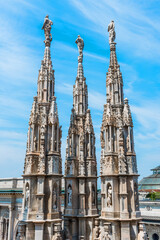 Fototapeta na wymiar The rooftop terrace of Duomo di Milano Cathedral. Milano, Italy.