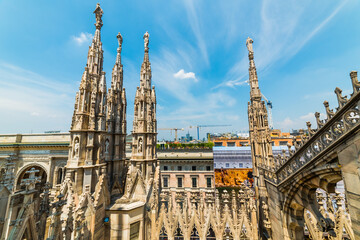 Fototapeta premium The rooftop terrace of Duomo di Milano Cathedral. Milano, Italy.