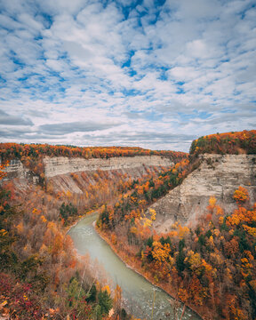 Autumn colors in the gorge at Letchworth State Park, in New York