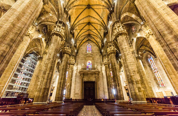 Naklejka premium Duomo di Milano Cathedral interior view in Duomo Square. Milano, Italy.
