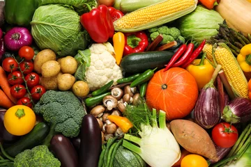 Sierkussen Different fresh vegetables as background, closeup view © New Africa