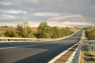 Beautiful view of empty asphalt highway. Road trip