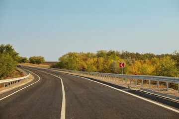 Beautiful view of empty asphalt highway. Road trip