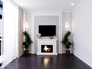 3d render luxury home interior with fire place
