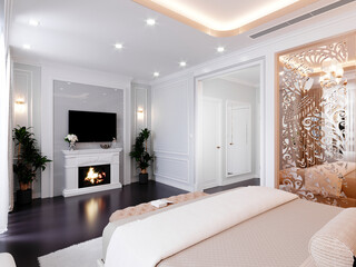 3d render luxury home interior with fire place