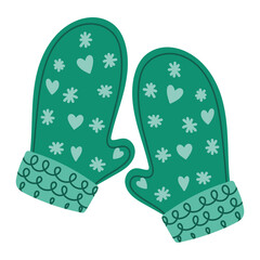 merry christmas green mittens decoration and celebration icon