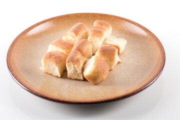 Golden ducat leavened baked buns, dessert or lunch theme. Sweet food. 
