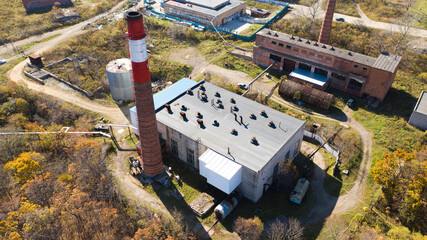 Boiler room with a pipe photographed on a drone
