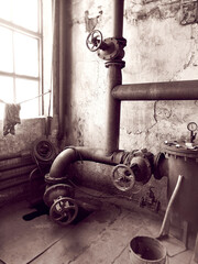 Old pipes in boiler room