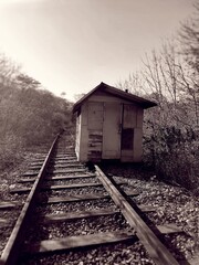 Fototapeta na wymiar Abandoned house on the railway