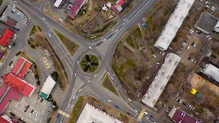 Crossroad in small town from drone