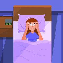 woman experiences insomnia and cannot sleep until dawn