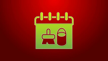 Green line Cleaning calendar icon isolated on red background. 4K Video motion graphic animation