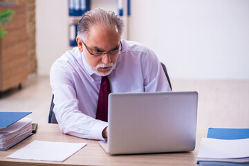 Old male employee working in the office