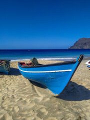 Fototapeta premium Fishermen boats on Sao Pedro beach in Sao Vicente, Cabo Verde