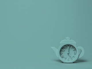 Trendy green clock with pastel green background. Time concept. Tea time. Minimal isolated...
