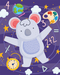 back to school, cute koala clock map educational cartoon