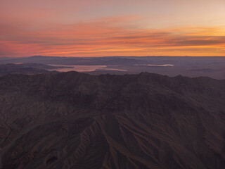 Aerial sunrise view of mountains near Las Vegas, Nevada