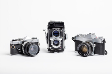  Analogue Cameras on white background  