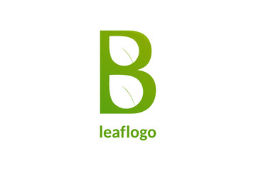 Uppercase B letter and leaf logo illustration design template