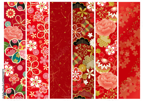 和柄の帯ライン赤のセット Wall Mural Wallpaper Murals まるまる