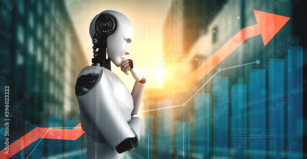 Poster business growth concept by using ai robot and machine learning technology to analyze data and give a