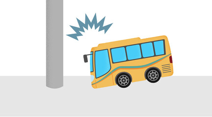 交通事故のベクターイラスト　電柱に衝突するバス