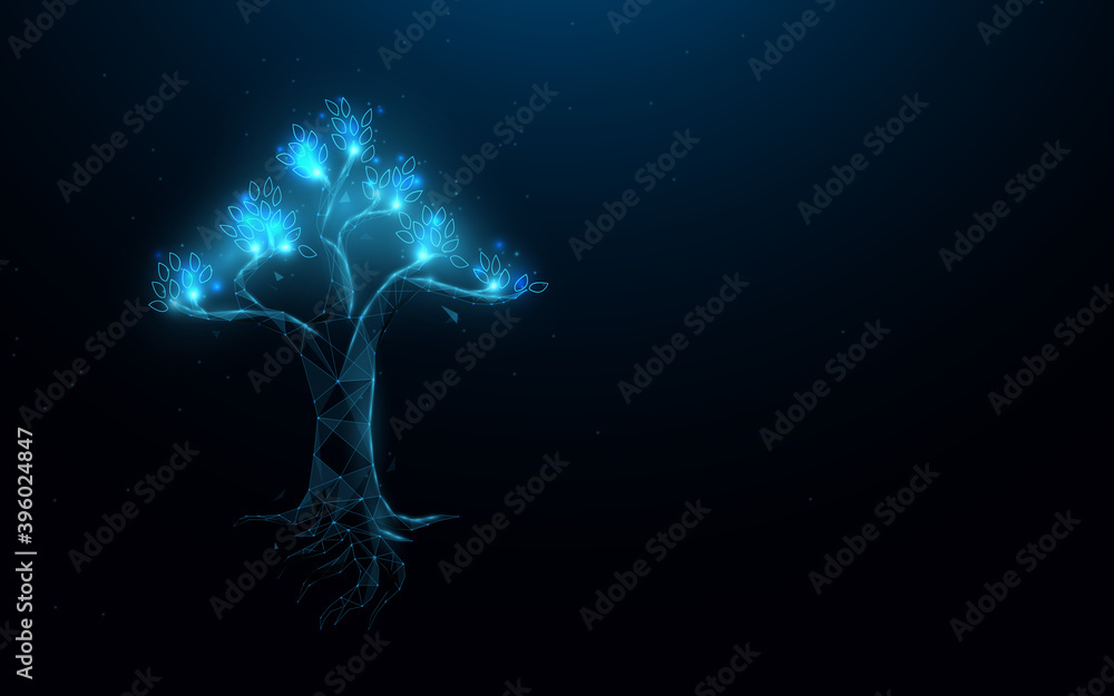 Aufkleber tree with futuristic digital. low poly model design. 3d vector illustration