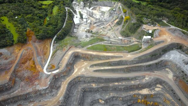 Aerial view of limestone quarry in Somerset, England, UK