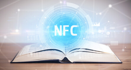 Open book with NFC abbreviation, modern technology concept
