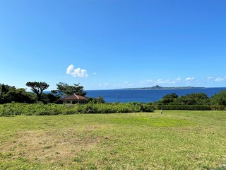 海と芝生の風景
