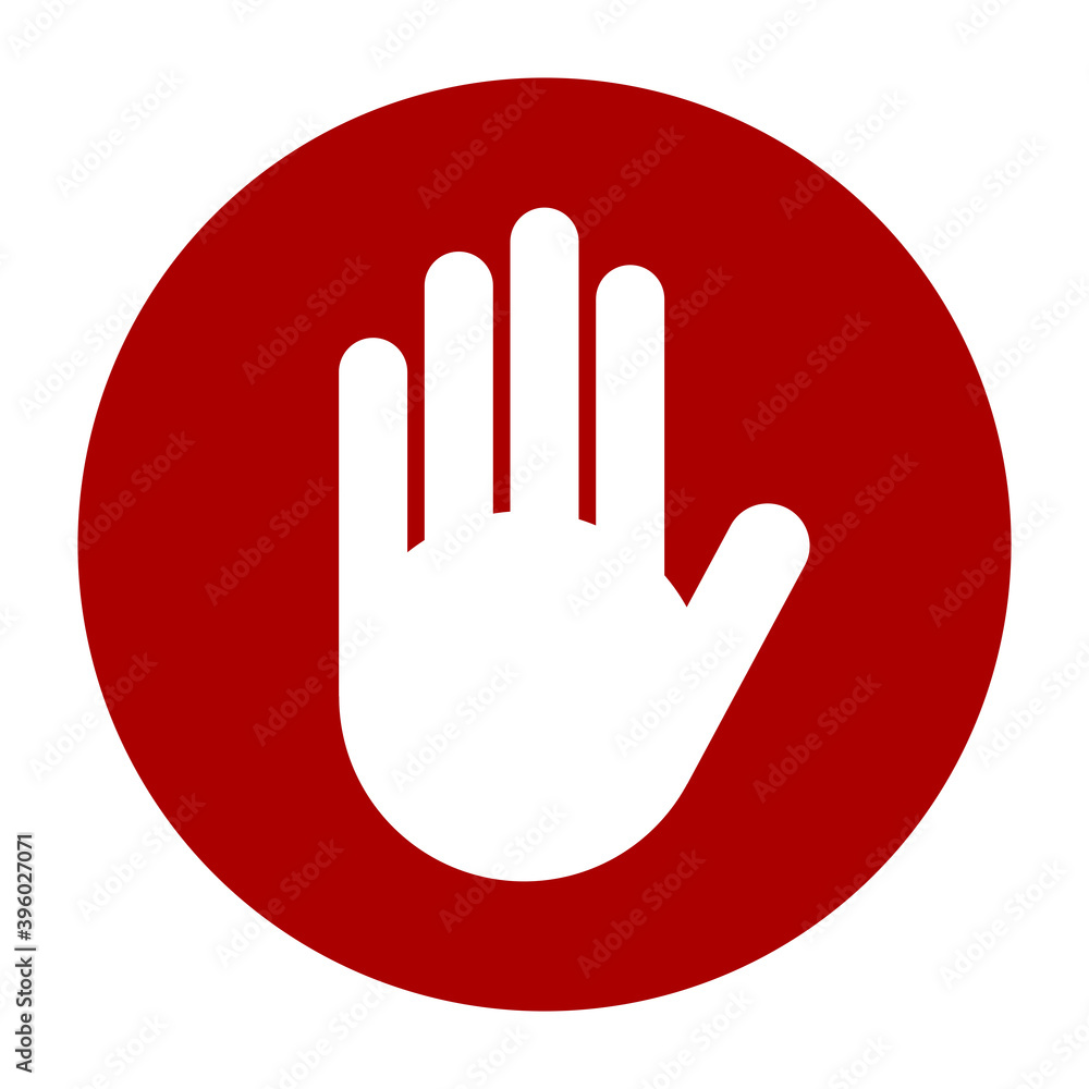 Poster red stop hand block round sign or adblock icon. vector image.