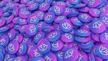 3d rendering of a lots of colorful lotus flower logo pills in a close up view