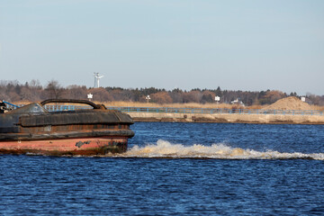 The rear of the pusher tug on the river
