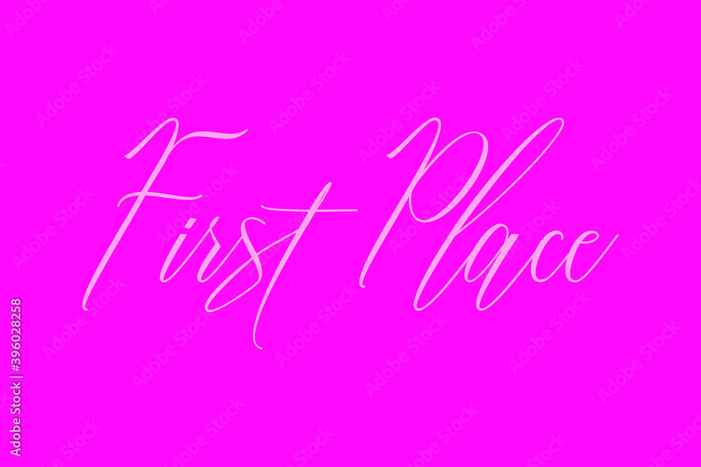 Fototapete first place cursive typography white color text on dork pink background