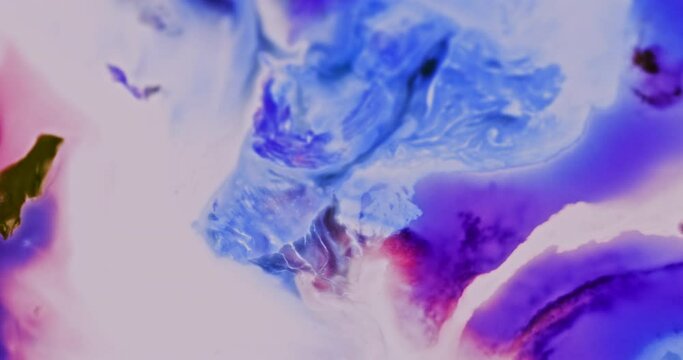 Macro Paint with Neon Color Palette. Oil Mixed with Blue and Purple Dye, Ink, and Paint. Ice Effect.