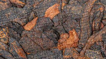 Chinese extruded aged Puer tea high quality with red tea buds, supermacro