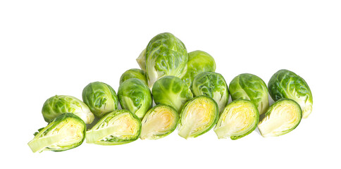 Fresh green brussel sprouts vegetable on white background