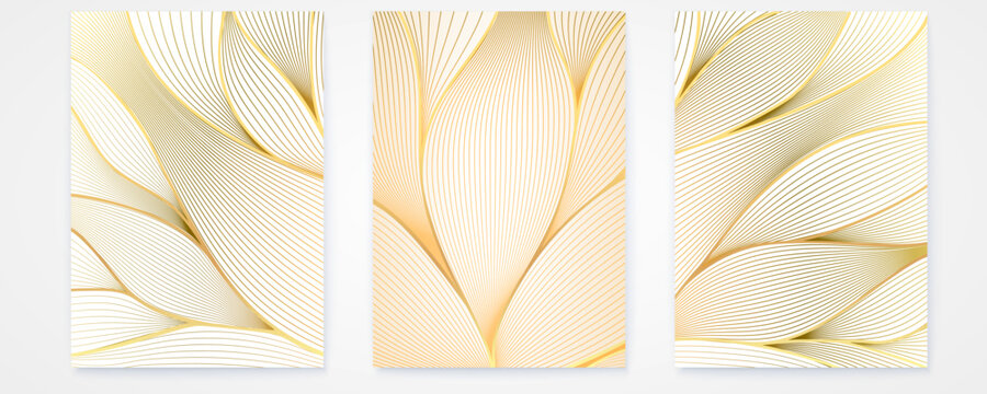 Set of posters, vintage vector lineart. Abstract wavy pattern. Hand drawing style on floral theme. The motifs of art Deco.