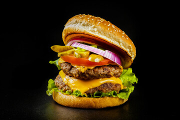 ハンバーガーセット　American fast food hamburger