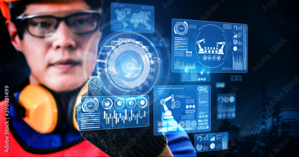 Poster engineering technology and industry 4.0 smart factory concept with icon graphic showing automation s