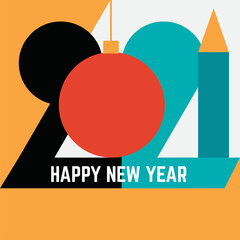 2021 new year flat geometric creative poster. Greeting card artwork, brochure template. Holiday vector background concept. Minimalistic trendy abstract illustration