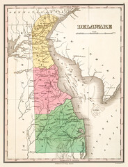 Old Map : "Delaware" This is an enhanced, restored reproduction of an old  map of Delaware circa 1824.