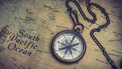 Fototapeta na wymiar Old Map With Compass 