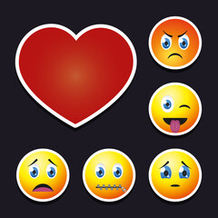 red heart and emojis icon set, colorful design