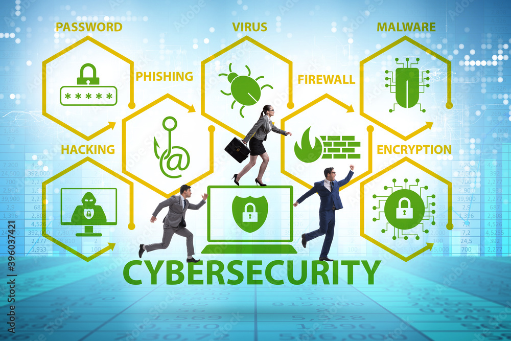 Poster cybersecurity concept with key elements