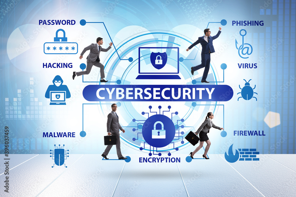 Poster cybersecurity concept with key elements